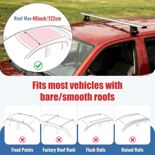 Universal Roof Rack Cross Bars 51" (1.3m) - Heavy Duty 440lbs Capacity Car Top Rails for Naked Roof (No Side Rails) - Aerodynamic Aluminum Alloy with 4-Claw Hooks, Silver
