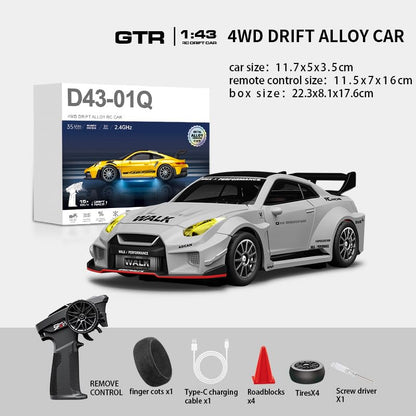 1:43 RC Drift Car 20KM/H with Gyro, 2.4G 4WD Full Proportional Alloy Sport Racing Car, Adjustable Speed, LED Lighting for Teens & Adults-D43-02 - color: Q10/Gray