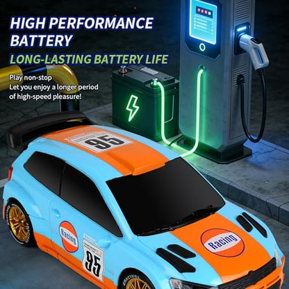 GoolRC RC Drift Car, 1/24 Scale Remote Control Car, 4WD RC Rally Car, 2.4GHz High Speed Electric Racing Vehicle with LED Lights and Drifting Tires for Adults (Orange) - color: Orange