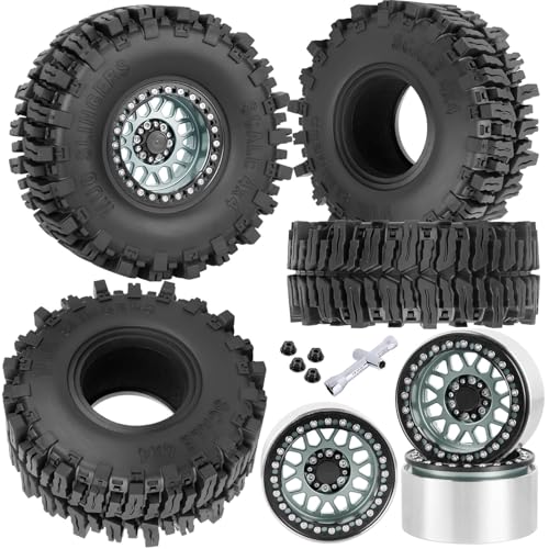 Aluminum 2.2 Wheel Tires for 1/10 SCX10 SCX10 II SCX10 III SCX10 Pro TRX4 TRX6 Gen7/8 D90 VS4-10 MST CFX RC Crawler Car,2.2 Beadlock Wheel Off Road Buggy Rally RC Truck Tires,Titanium - color: Titanium - (4pcs Tires)