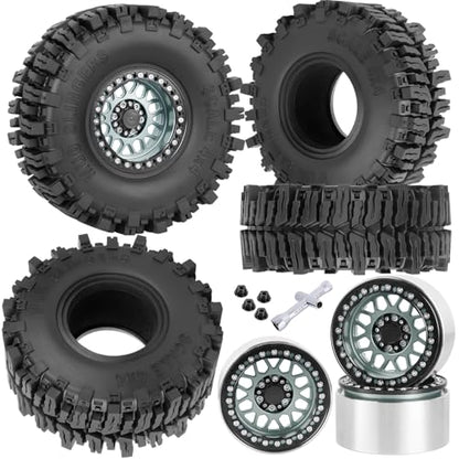 Aluminum 2.2 Wheel Tires for 1/10 SCX10 SCX10 II SCX10 III SCX10 Pro TRX4 TRX6 Gen7/8 D90 VS4-10 MST CFX RC Crawler Car,2.2 Beadlock Wheel Off Road Buggy Rally RC Truck Tires,Titanium - color: Titanium - (4pcs Tires)