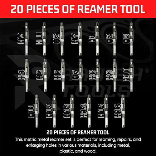 Adjustable Hand Reamer Tool HV to H16 Sizes - 1/4" to 2-7/32” Reaming Tool for Precise Hole Finishing with Carbon Steel Blades - Hand Tools Reamers for Metal & Wood - 6.35mm - 56.35 mm | Carbon Steel Construction, Straight Flutes, 6.35-56.35mm Capacity, E
