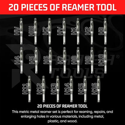 Adjustable Hand Reamer Tool HV to H16 Sizes - 1/4" to 2-7/32” Reaming Tool for Precise Hole Finishing with Carbon Steel Blades - Hand Tools Reamers for Metal & Wood - 6.35mm - 56.35 mm | Carbon Steel Construction, Straight Flutes, 6.35-56.35mm Capacity, E