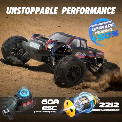 Hosim 1:10 Brushless RC Cars for Adults & Boys, 60+ KMH Big Remote Control Car, 4WD Off Road Monster Truck, 40+ Min Play Waterproof All-Terrain RC Truck, Hobby Grade Electric Toy Vehicle Gift