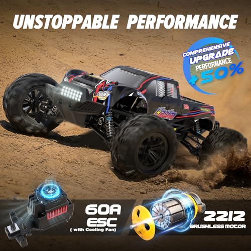 Hosim 1:10 Brushless RC Cars for Adults & Boys, 60+ KMH Remote Control Car | 4WD Off Road Monster Truck, Waterproof All-Terrain RC Truck, Hobby Electric Toy Gift, Oil-filled Shocks & Metal Differentials
