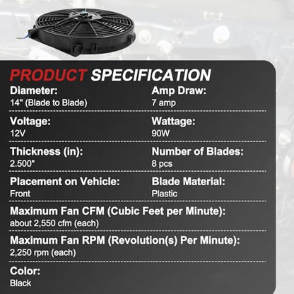JDMSPEED New 14'' Inch Universal Slim Pull Push Racing Electric Radiator Fan Engine Cooling - color: Black, size: 14 Inch