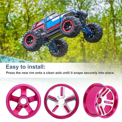 MECCANIXITY 4Pcs RC Car Wheel Rims, 20.5mm Dia 5-Spoke Pink Aluminum Alloy Wheel Rims Hex Hub for HSP RC Drift Racing Touring Car - color: Pink, size: 20.5mm Dia