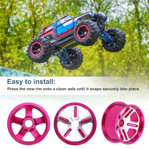 MECCANIXITY 4Pcs RC Car Wheel Rims, 20.5mm Dia 5-Spoke Pink Aluminum Alloy Wheel Rims Hex Hub for HSP RC Drift Racing Touring Car - color: Pink, size: 20.5mm Dia