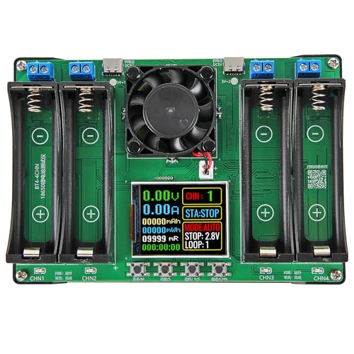 4-Channel 18650 Battery Capacity Tester, Automatic Charge Discharge Module with Internal Resistance Test for Flat Top Batteries, Type-C Powered Lithium Battery Analyzer - size: 4 channel