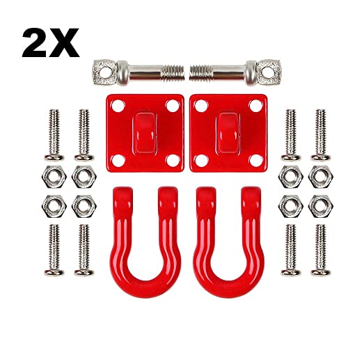 2 Sets Metal Climbing Trailer Tow Hook RC Decorations Accessories for 1/10 Crawler Car Axial SCX10 D90 D110 TRX4 TRX6 Redcat Hop-Up Parts(Red) - size: CC01R