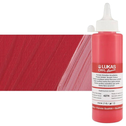 Lukas Cryl Liquid Soft Body Acrylic Paints for Painting - Professional Low Viscosity - 250 ml Bottle Cadmium Red Deep - color: Cadmium Red Deep