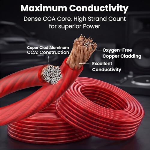 GEARit 8 Gauge Wire 50 ft Red, 8 AWG Battery Cable CCA, Copper-Clad Aluminum Power Cable for Car Audio Amp, Automotive, RV - color: 8 Gauge Wire, size: Red - 50ft