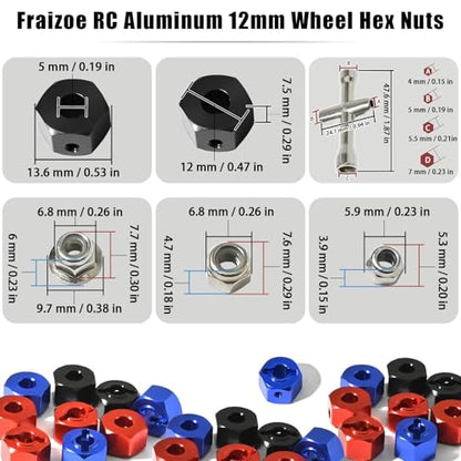 Aluminum 12mm Hex Wheel Hub 4Pcs w/Axle Pin M4 Flange Lock Nut Standard M3 M4 Nut, 7mm Thickness Wheel Drive Adapter Upgrades Parts for 1/16 TRAXXAS MINI MAXX 4WD RTR RC Car(Black) - color: Black
