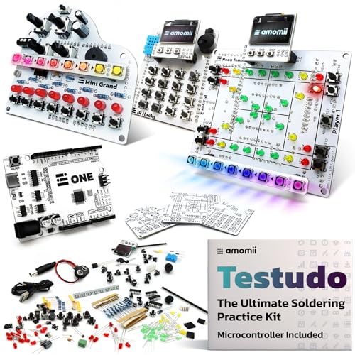 amomii Testudo Soldering Practice Kit, Build 3 Gadgets, Arduino Compatible | Digital Piano, Game Console and Keypad Projects, Microcontroller Included, PDF and Video Tutorials, Teens and Adults