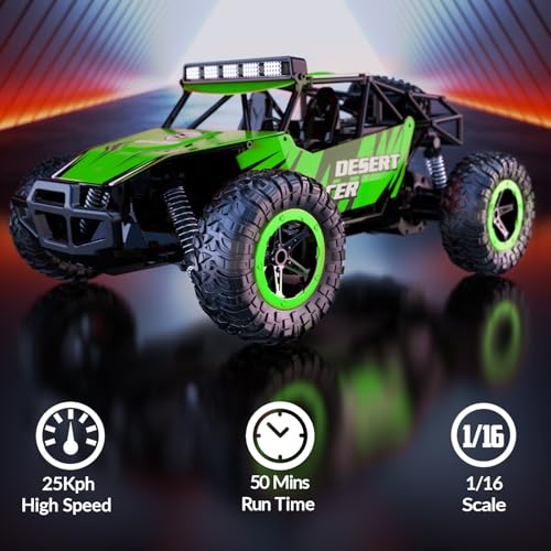RACENT Remote Control Cars for Adults - 1:16 Scale 20kph Fast RC Truck All Terrain Off-Road Monster Truck for Adults with 2 Rechargeable Batteries (Green) - color: Green
