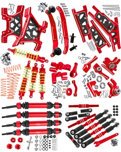 Upgrades Part for 1/10 Slash 4x4 VXL,Alloy Suspension Arm,Shock Absorber,Caster Block,Steering Blocks,Stub Axle Carriers,Steering Bellcranks,Shock Tower,Body Mounts,Drive Shaft,Links,Red - color: Red - (1 Set)