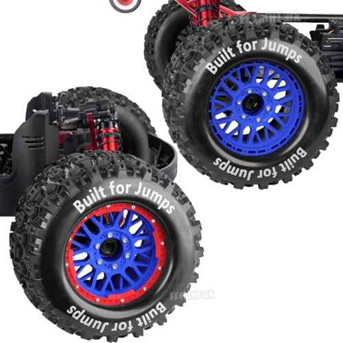 17mm Hex 1/7 1/8 1/10 RC Wheels and Tires for 1/10 Revo/Summit/T-Maxx/E-Revo,1/8 Kraton/Outcast/Fireteam/Notorious 6S,Sledge,1/7 Fireteam 6S,etc RC Monster Truck,(4Pcs) Red Blue - color: Red Blue - (Rc Truck Tires)