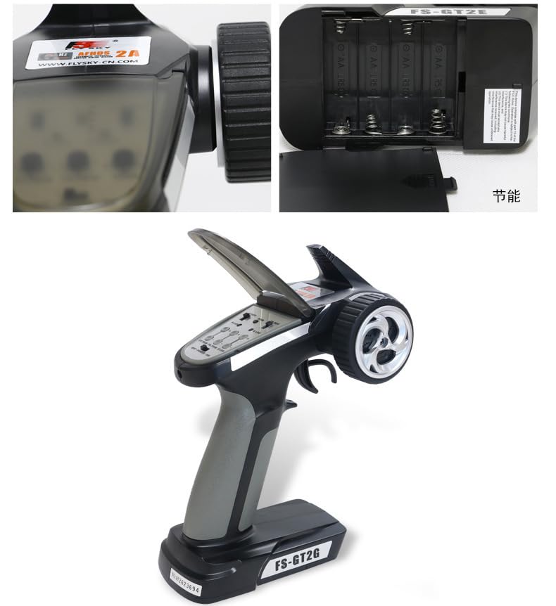 Flysky FS-GT2E Transmitter 2CH AFHDS Transmitter w/FS-A3 Receiver | AFHDS 2A Protocol, Adjustable Steering Dual‑rate. 100‑300m Range, Low Voltage Alert for Cars & Boats