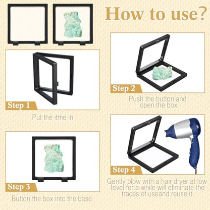 Harloon 12 Pcs 3D Floating Display Case Floating Frame Display Holder Stand Challenge Coin Jewelry Frame Box for AA Medallions Fossil Rock Gemstones Specimen(Black,4.3 x 4.3 x 0.8 Inch,Square Base) - color: Black, size: 4.3 x 4.3 x 0.8 Inch, style: Square