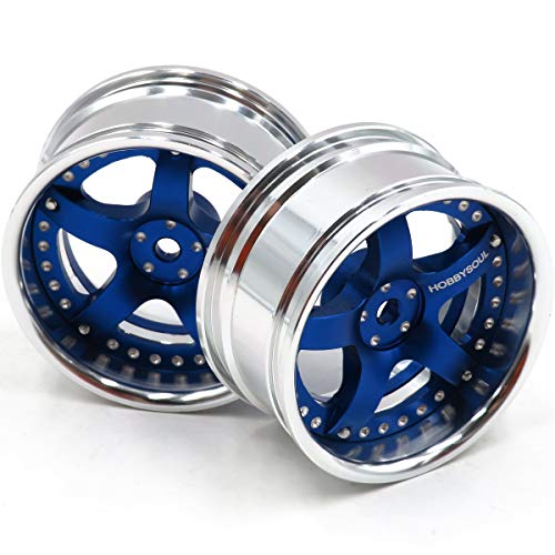 2pcs RC 1/10 Aluminum Wheel Rims Hex 12mm Adjustable Offset Silver & Blue Color Fit 1:10 RC On Road Drift Touring Car Tires - color: Silver & Blue