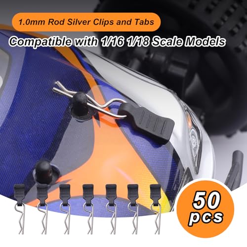 50PCS RC Clips RC Body Clips with Pull Tabs for All 1/16 1/18 Traxxas Redcat Tamiya Team Associated Axial SCX24 RC Car Shell (Silver) - color: Silver