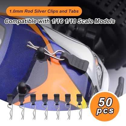 50PCS RC Clips RC Body Clips with Pull Tabs for All 1/16 1/18 Traxxas Redcat Tamiya Team Associated Axial SCX24 RC Car Shell (Silver) - color: Silver
