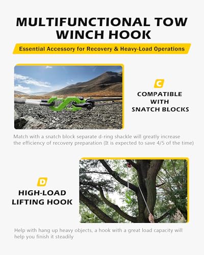 3/8" Tow Hook, S-Shaped Winch Hook, 33,000lbs Breaking Strength, G80 Heavy Duty Forged Steel Tow Hooks, Fast Connect Easy Release Winch Shackle Towing Hook for Trucks, SUV, ATVs, Trailer, Green - color: Green
