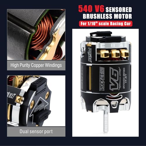 Surpass Hobby Rocket 540 V6 sensored Brushless Motor,Lower Resistance Brushless Motor for 1:10 RC Racing Car (Shaft 3.175, 13.5T kv) - size: 13.5T KV, style: 540-V6 Motor