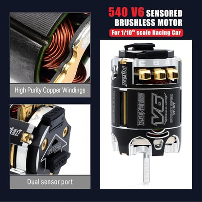 Surpass Hobby Rocket 540 V6 sensored Brushless Motor,Lower Resistance Brushless Motor for 1:10 RC Racing Car (Shaft 3.175, 13.5T kv) - size: 13.5T KV, style: 540-V6 Motor