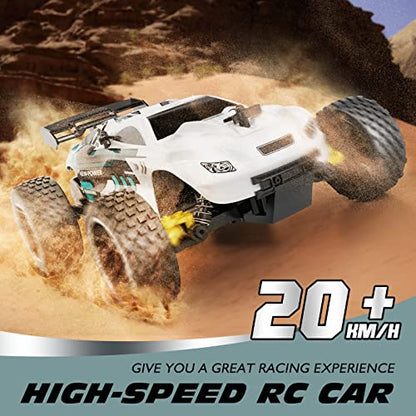 Tecnock RC Cars Remote Control Car for Kids, 1:18 Scale 20 KM/H 2WD Offroad Buggy, 2.4GHz RC Racing Car with USB-C Easy Charging & 50 Mins Playtime, Toys Gifts for Boys & Girls - color: White