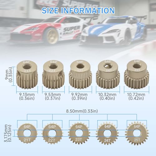 Surpass Hobby 64DP Pinion Gear 21T 22T 23T 24T 25T 3.175mm Motor Gears for 1/10 RC Car Brushed Brushless Motor Parts - size: 21T 22T 23T 24T 25T
