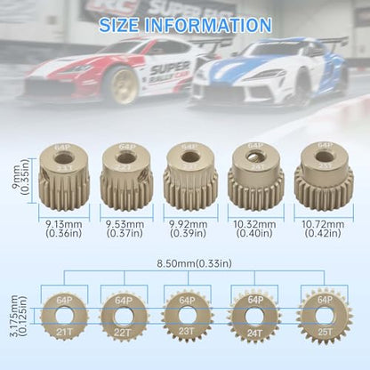 Surpass Hobby 64DP Pinion Gear 21T 22T 23T 24T 25T 3.175mm Motor Gears for 1/10 RC Car Brushed Brushless Motor Parts - size: 21T 22T 23T 24T 25T