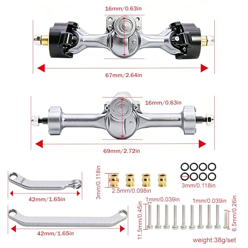 Aluminum Front Rear Axles Set Assembly with Steering Link Brass Steering Knuckles CVD for Axial SCX30 Bronco Wrangler K10 1/30 RC Crawler Car ﻿ (Titanium) - color: Titanium