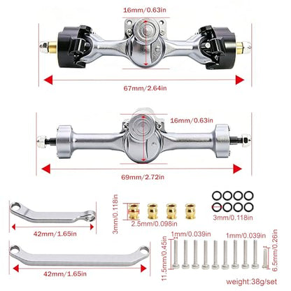 Aluminum Front Rear Axles Set Assembly with Steering Link Brass Steering Knuckles CVD for Axial SCX30 Bronco Wrangler K10 1/30 RC Crawler Car ﻿ (Titanium) - color: Titanium