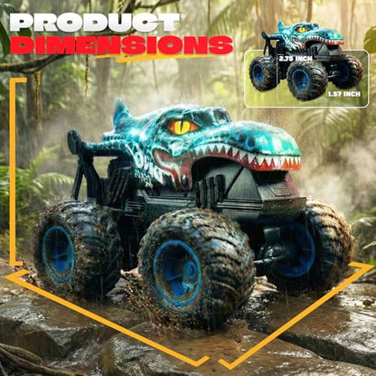 BEZGAR Monster Truck Toys, 1:20 Remote Control Car with Light & Music | Blue Dinosaur Toys for Kids, RC Truck with 360° Spins and Drifting, Toy Car Gifts for Boys, Battery Life of 20 Minutes - color: Blue