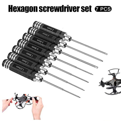 Drone Tool Kit -7Pcs RC Hex Driver Set – Steel 0.9mm Allen Wrench 1.27mm 1.3mm 1.5mm 2.0mm 2.5mm 3.0mm Aluminum Handle Steel Hexagon Screwdriver for traxxas RC Car Truck FPV Helicopter - size: 7pcs Silver