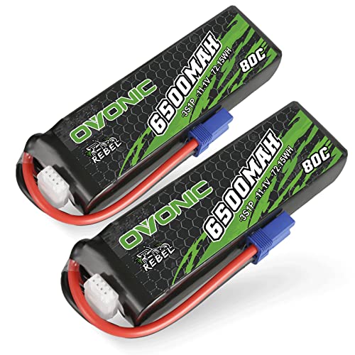 OVONIC Lipo Battery 6500mAh 80C 11.1V 3S RC Battery with EC5 Connector for RC Plane DJI Quadcopter RC Airplane RC Helicopter RC Car Truck Boat 2pcs