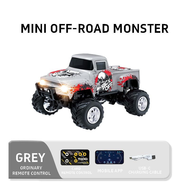 1:64 Scale MINI Monster Truck RC Car with Tow Hook, 2.4G Alloy Remote Control Vehicle with 3-Speed Gear,Multi-Player Off-Road Model HG4-231 - color: Grey