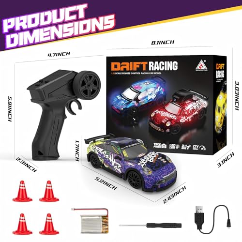 Mini RC Drift Car 1:32 Scale, with LED Lights – Remote Control Car with LED Lights & 2-Speed Modes, 2.4GHz Stunt Drifting RC Toys a for Children and Adults - color: 1:33 Mini Rc Car-blue