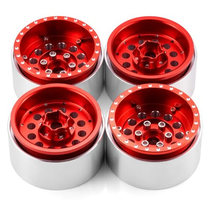 4PCS/Set 1.9" Aluminium Beadlock Wheel Tire Set with Foam Insert for 1/10th AXIAL SCX10 TRX4 Gen8 SCX10-II AXI90046,SCX10-III,D90 RC Crawler Truck Car Upgrade (Red) - color: Red