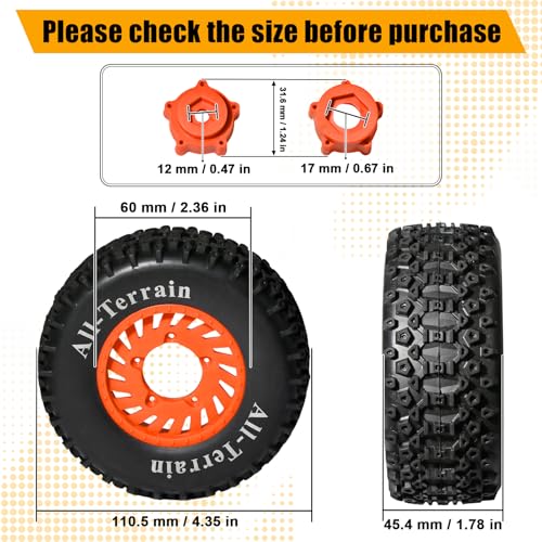 1/10 Short Course Truck Wheel Tires Set - 12mm/17mm Hex, Orange | All-Terrain Tires and Nylon Wheels Compatible with 1/10 Traxxas Slash 4WD 2WD Arrma Senton Axial Losi Redcat RC Buggy, 4-Pack - color: Orange