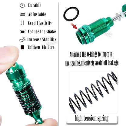 Full Aluminum Big Bore RC Shocks Absorber Damper Upgrades Part for 1/18 Granite Grom Mega 380 Brushed 4x4 Monster Truck RTR,Front Rear Assembled Full Metal Shocks,4PCS Green - color: Green(4 pcs)