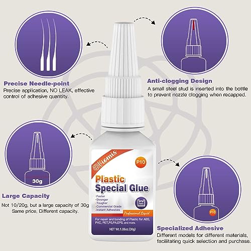 30g Plastic Glue, Instant Super Glue for Plastic | Fast Dry Strong Plastic Adhesive for Acrylic, Model, DIY Crafts, Tube, PVC, Vinyl, ABS, PBT, PS, PA, PC, PM, MA, Nylon - size: Plastic Glue
