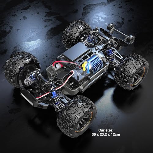 HYPER GO H16DR 1:16 Scale Ready to Run Fast Remote Control Car, High Speed Jump RC Monster Truck, Off Road RC Cars, 4WD All Terrain RTR RC Truck with 2 LiPo Batteries for Boys and Adults