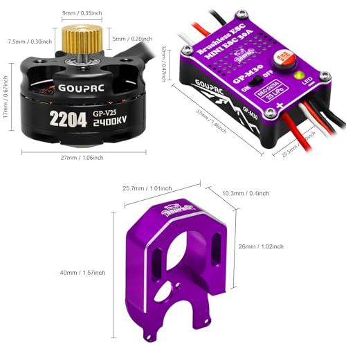 GOUPRC 2204 2400KV Brushless Outrunner Motor with Transmission & 30A Brushless Mini Esc for SCX24 Remote Control Crawler Car Truck Axial 1/24 Spiced Black Purple - color: Purple & Black