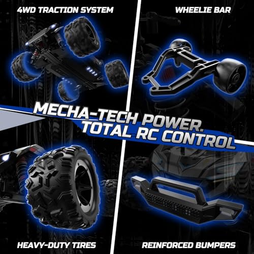 DEERC Brushless Fast RC Cars for Adults, 55KM/H, Compatible with 3S Battery | 1:18 Off-Road RC Truck, All Terrain 4x4 Racing Mecha Car, 50 Mins, Waterproof Remote Control Monster Truck, 308E