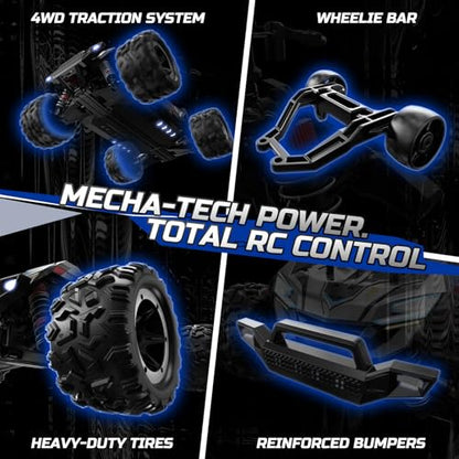 DEERC Brushless Fast RC Cars for Adults, 55KM/H, Compatible with 3S Battery | 1:18 Off-Road RC Truck, All Terrain 4x4 Racing Mecha Car, 50 Mins, Waterproof Remote Control Monster Truck, 308E