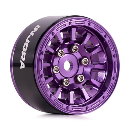 INJORA 1.0" Aluminum Beadlock Wheels 0mm Offset for 1/18 1/24 RC Crawler Upgrade, W1056(Purple) - color: Purple