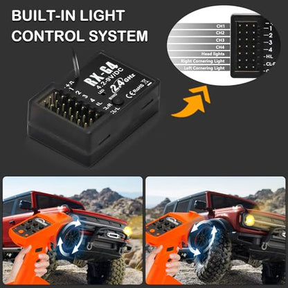 RC Radio System 4CH 2.4G RC Transmitter with Receiver and Lanyard Anti-Jamming Remote Controller for RC Car Crawler Boat, Orange - color: Orange