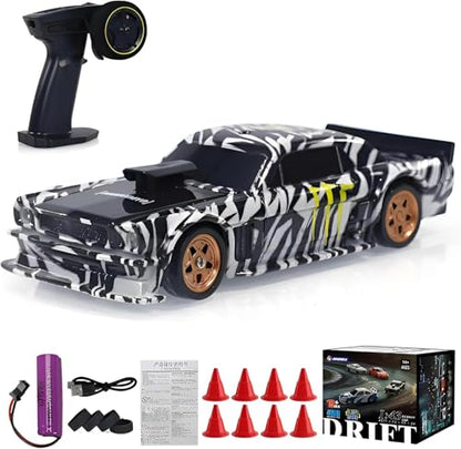RC Drift Racing Cars, 1/43 Scale 4WD 2.4G Remote Control High Speed Racing Vehicle with Lights Kit, Mini Drift Car for Adults (RTR Version) - color: Black & White